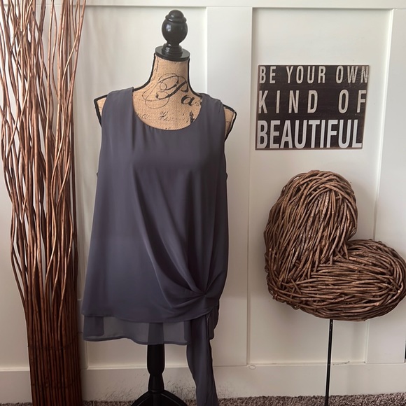 Zenana Charcoal Gray Sleeveless Tie Front Blouse - Picture 1 of 9